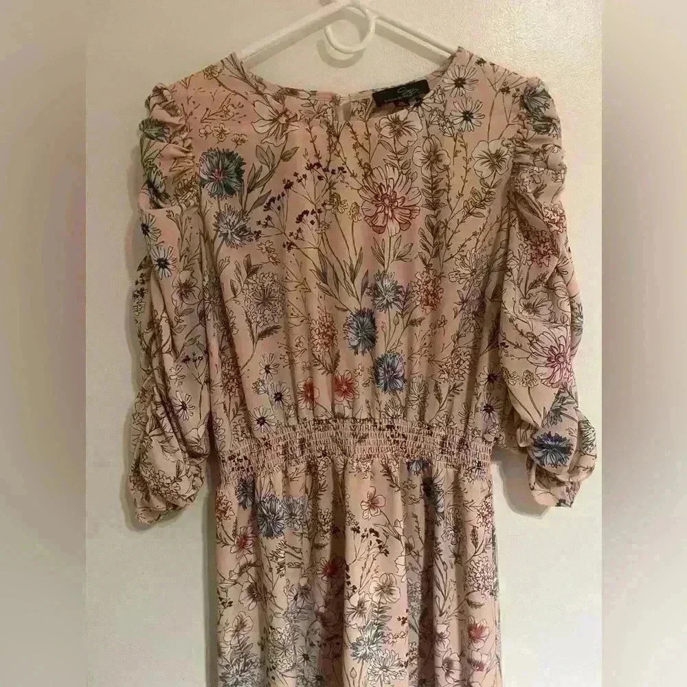 SUZANNE BETRO Women Pink Floral Bell Sleeve Dress - XL- CottageCore BoHo ZULILY